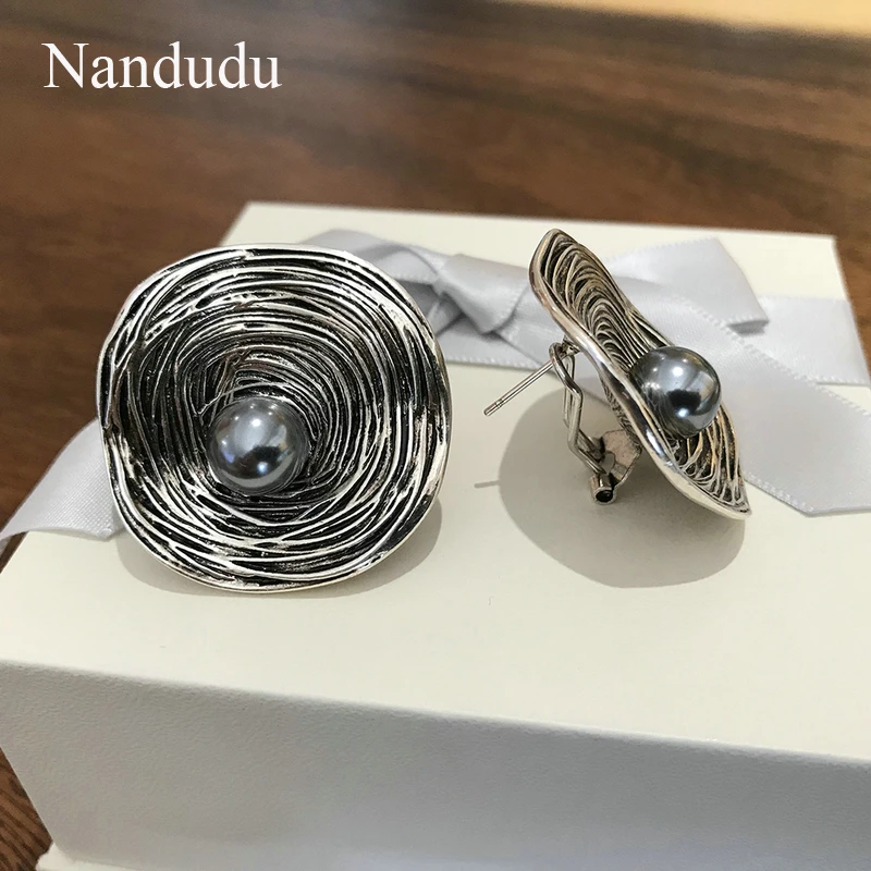 Nandudu Винтаж Ретро Круглый Большой кулон с жемчугом серый цвет антикварное