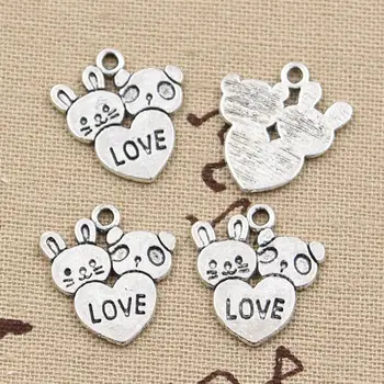 

20pcs Charms Rabbit Bunny Panda Love Heart 20x18mm Antique Silver Color Pendants Making DIY Handmade TibetanJewelry