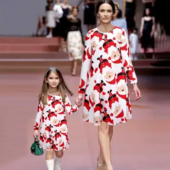 Christmas dress Mother daughter dresses Family matching clothes Mom Kids Baby Girl  Family look Long Sleeve Print Dresses outfit