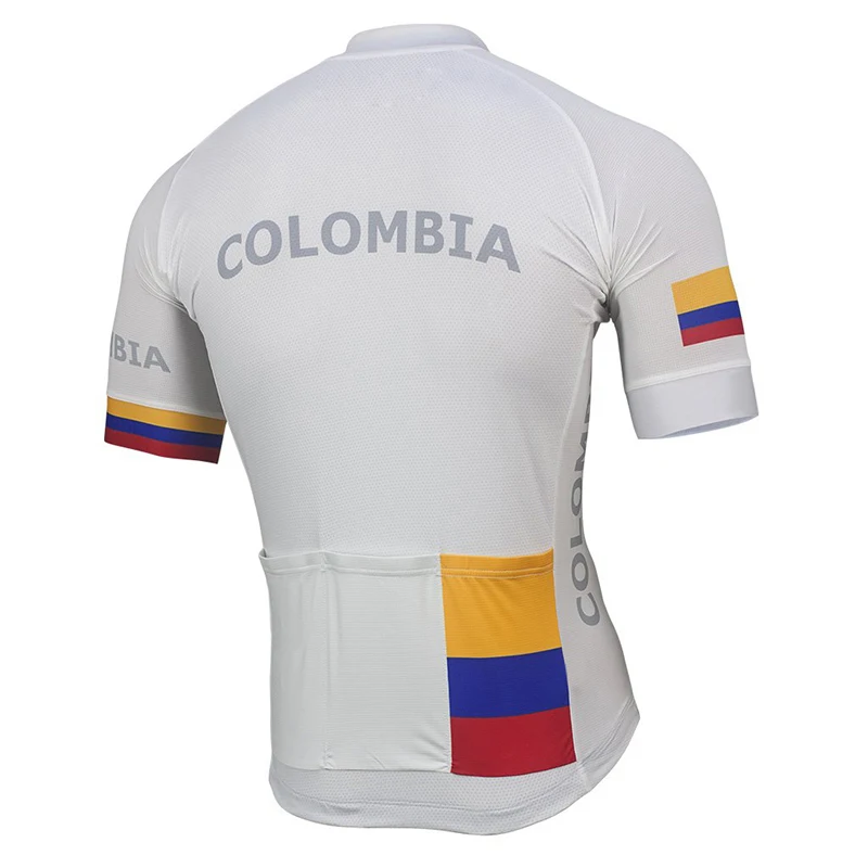 Колумбия Лето Велоспорт Джерси для мужчин Открытый велосипед Road RACE первое место в команде для верховой езды Велосипедный спорт одежда белый велосип