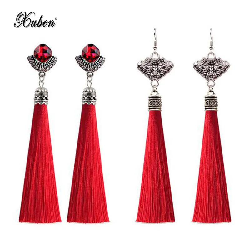 multicolor Crystal Butterfly Long Tassel S Earrings Old Bohemian Ethnic Gem Antique Retro