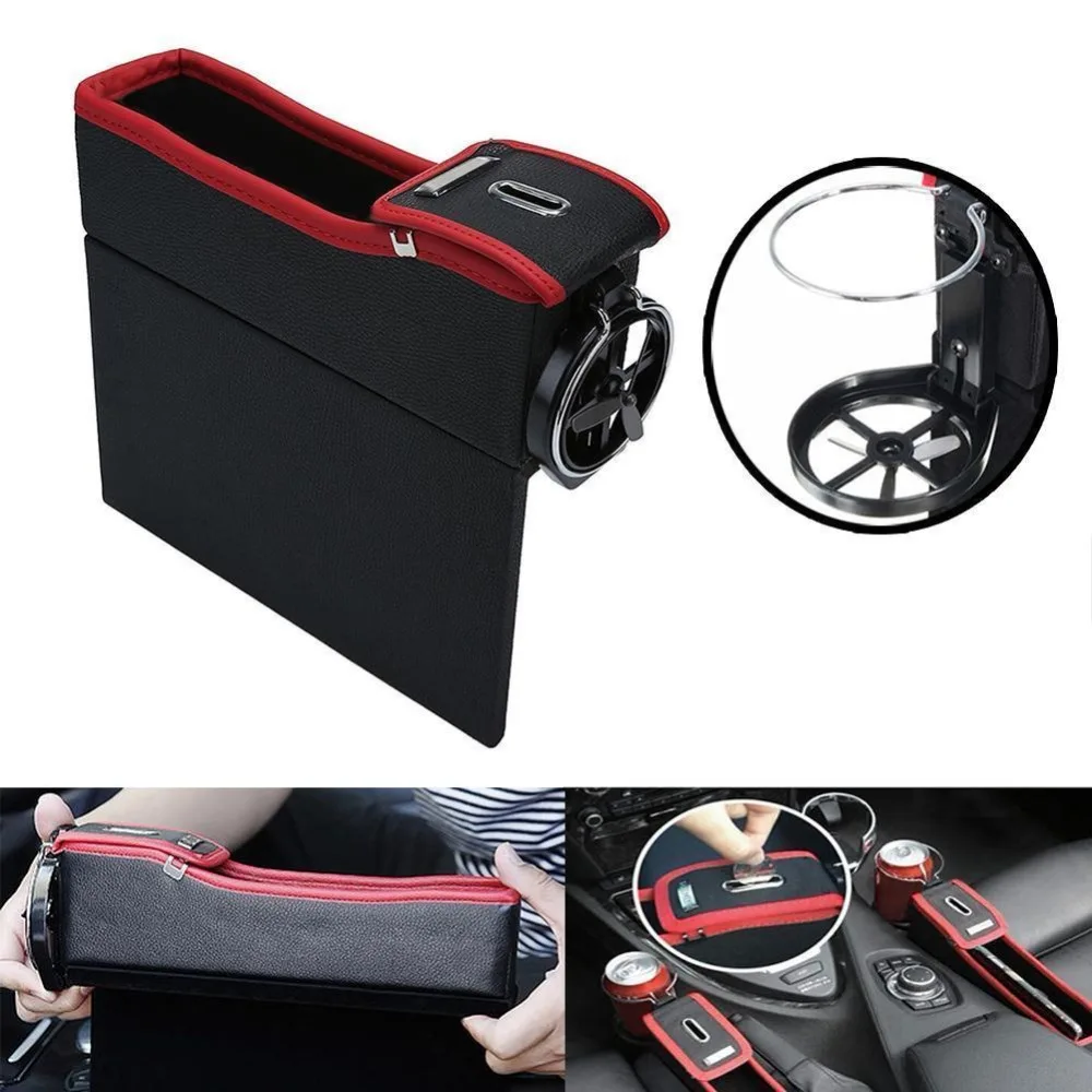 Car Seat Gap Crevice PU Leather Storage Box Organizer Cup Holder Coin Collector