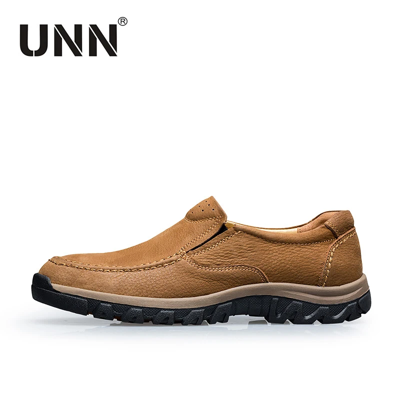 UNN Men's Business Shoes Slip-On Genuine Leather Adult Shoes Men Waterproof Walking Shoes Brown Mens Dress Casual Shoe Plus Size