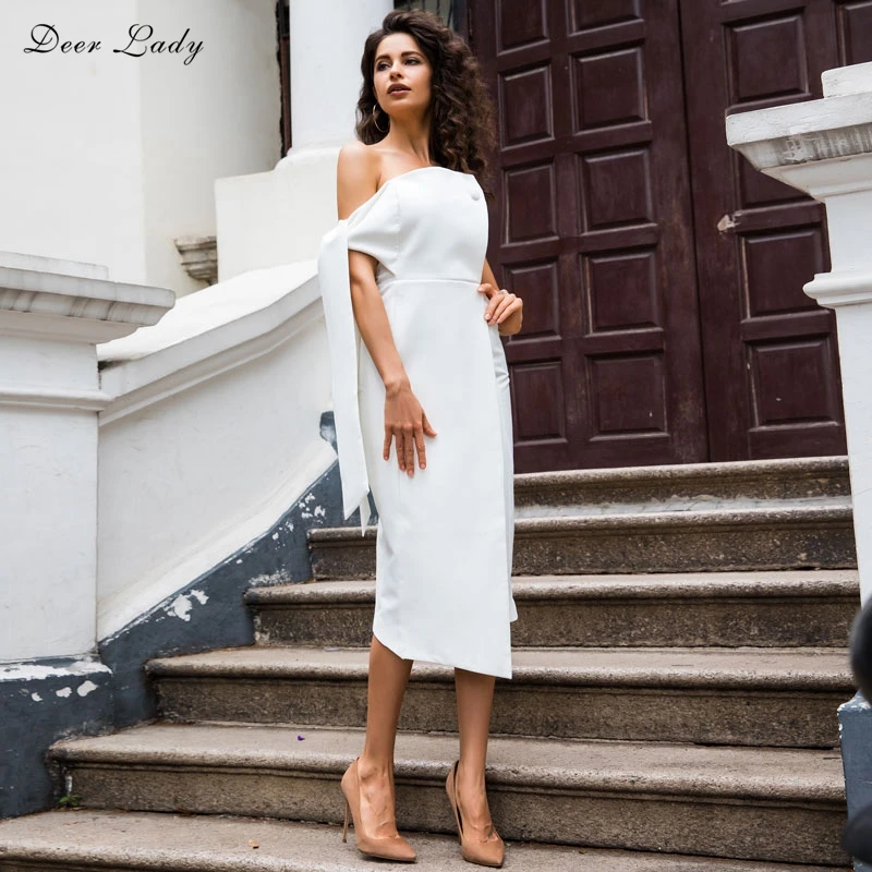 Женское длинное платье с открытыми плечами Белое Облегающее HL лето 2019|dress for|ladies