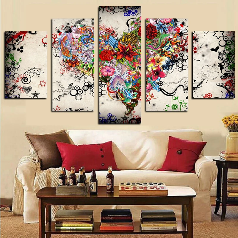 

5 Panels Modern Abstract Natural Colorful Flower Painting HD Print on Canvas Modular Poster Wall Picture for Living Room Cuadros