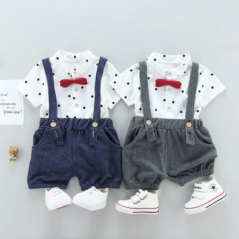 

Kids Summer Baby Clothes Set Dot Printed Short Sleeve Shirt+ overalls /Set Infant Children Cotton Clothing For 0-4T Boys