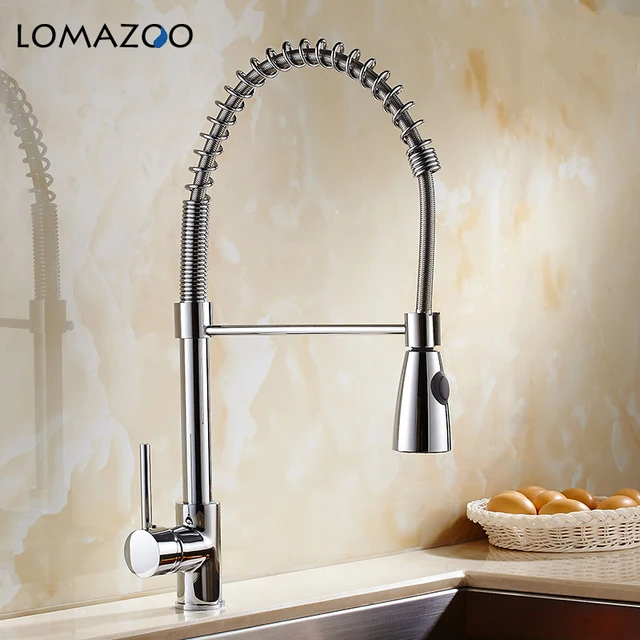 Cheap LOMAZOO Kitchen Faucet Bathroom Sink Faucet 360 degrees Telescopic Rotatable Waterfall Faucet Single Handle Brass Rotate mixer