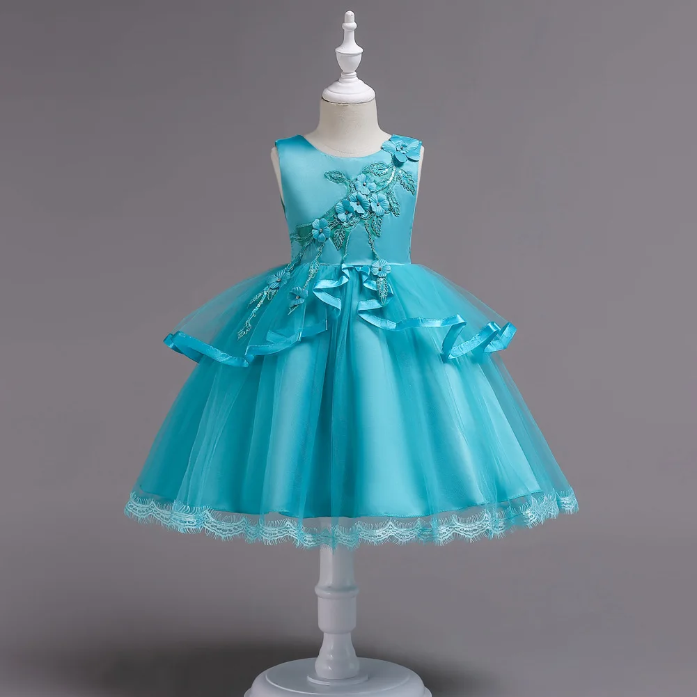 Turquoise White Blue Children Birthday Party Ball Gown Dresses For