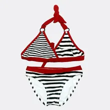 Детский комплект бикини из двух предметов, Новое поступление года, эластичная купальная одежда в полоску с лямкой на шее для девочек пляжный купальный костюм для детей