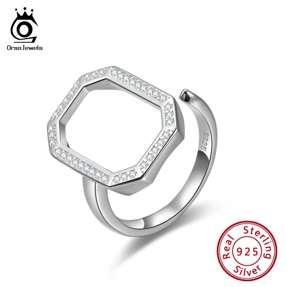 

ORSA JEWELS 925 Sterling Silver Women Rings Paved AAA Cubic Zircon Square Shape Adjustable Finger Ring Silver Jewelry OSR124