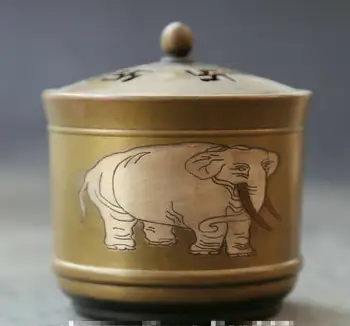 

3.1" Chinese Fengshui Brass Gild Lovable Animal Elephant Incense Burner Censer