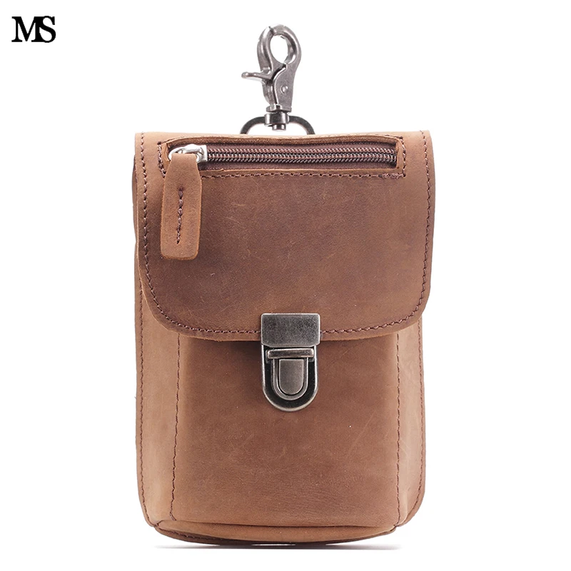 

MS Casual Men's Genuine Crazy Horse Leather Shoulder Messenger Cross Body Satchel Day Fanny Waist Pack Handbag Bag Brown S3368