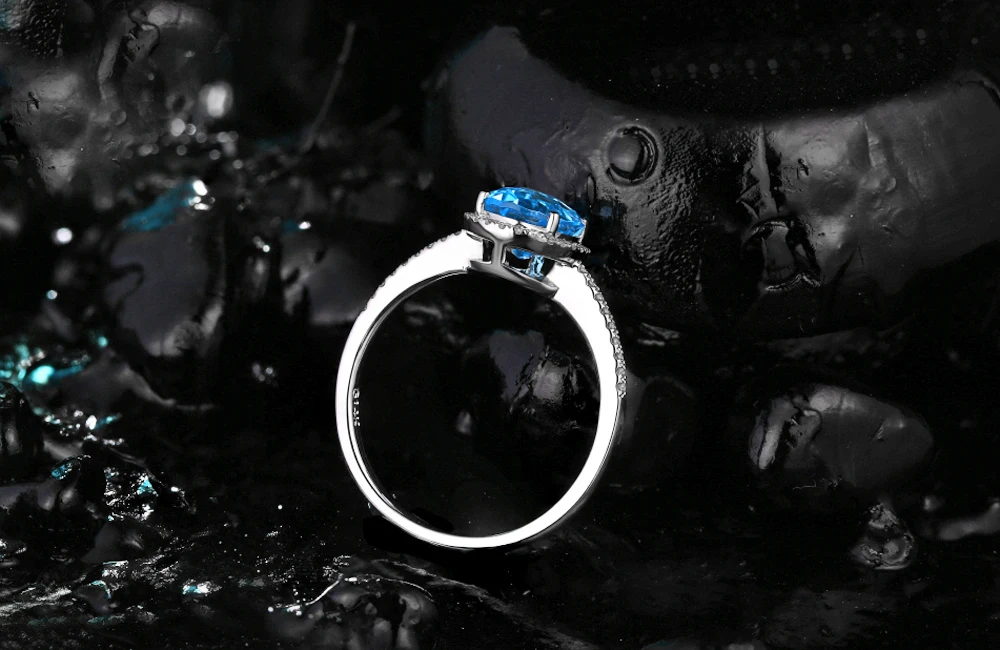 Caimao Jewelry 14K White Gold Ring 2.57ct Blue Topza & Diamond Engagement Ring