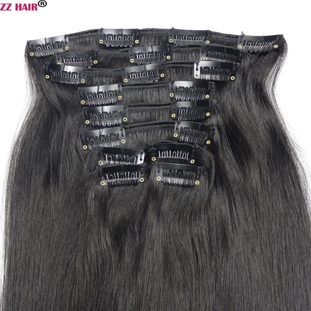 ZZHAIR 140 г-280 г 1"-24" волосы remy, сделанные в машине, 10 шт. в наборе, человеческие волосы для наращивания на заколках, набор на всю голову, Натуральные Прямые Волосы