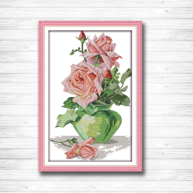 

Rose and vase flowers decor painting dmc 14CT 11CT counted cross stitch kits embroidery set Needlework Set chinese cross stitch