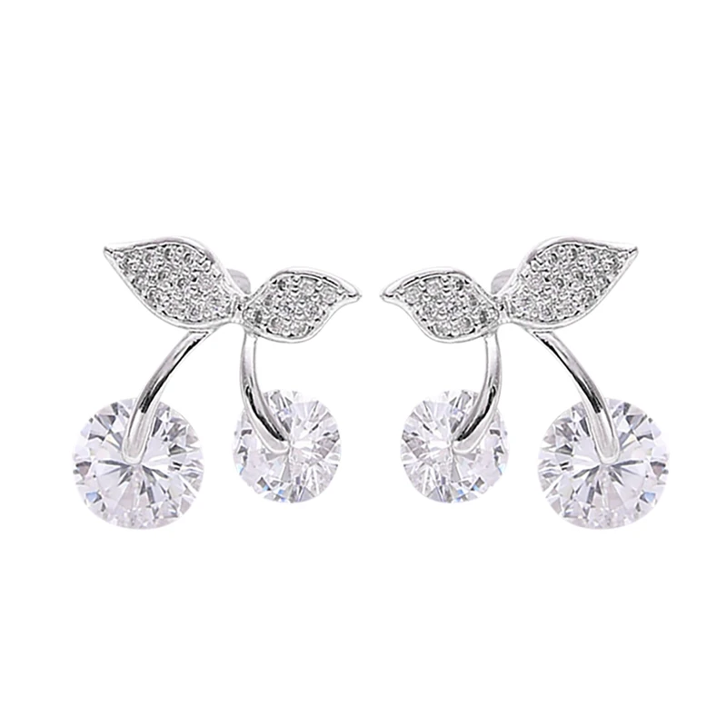

Fashion Stud Earring White Cherry Shape Zircon 925 Sterling Silver Jewelry For Women Birthday Gifts Cute Double Earrings