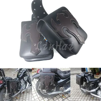

2X Motorcycle Black Saddle Bags Faux Leather Side Tool Bag Luggage Bags for Harley Honda Yamaha Suzuki