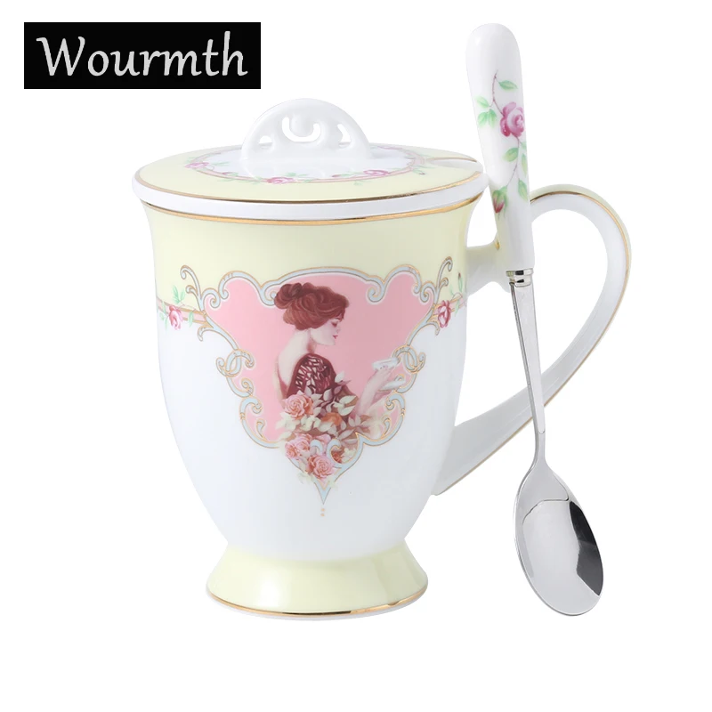 Wourmth 330ml EuropeanCeramic Teacup Creative Mugs Bone China Water Cups Office Coffee Cup Set With Lid Spoon Drinkware Gifts Wourmth 330ml EuropeanCeramic Teacup Creative Mugs Bone China Water Cups Office Coffee Cup Set With Lid Spoon Drinkware Gifts