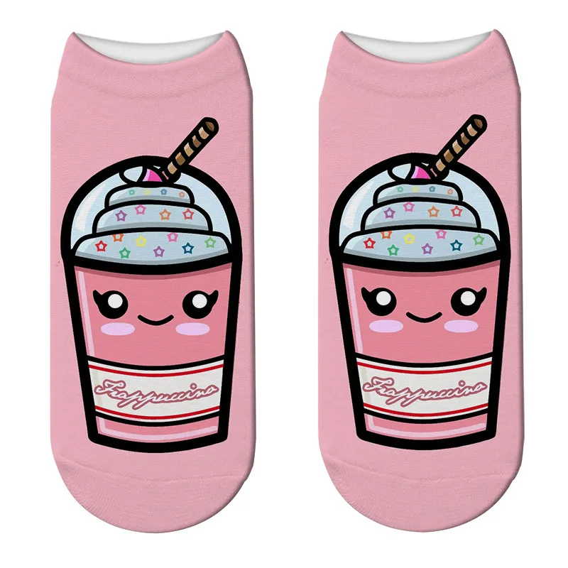 Новые носки с 3D принтом мороженого для женщин Kawaii до щиколотки Femme calcetines mujer милые забавные носки для девочек Happy Calcetines 6ZJQ-ZWS21