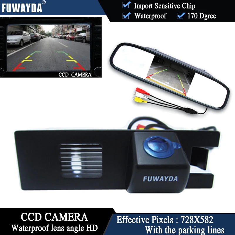 

FUWAYDA Color CCD Car Rear View Camera for OPEL Astra H/Corsa D/Meriva A/Vectra C/Zafira B,FIAT+4.3 Inch rearview Mirror Monitor