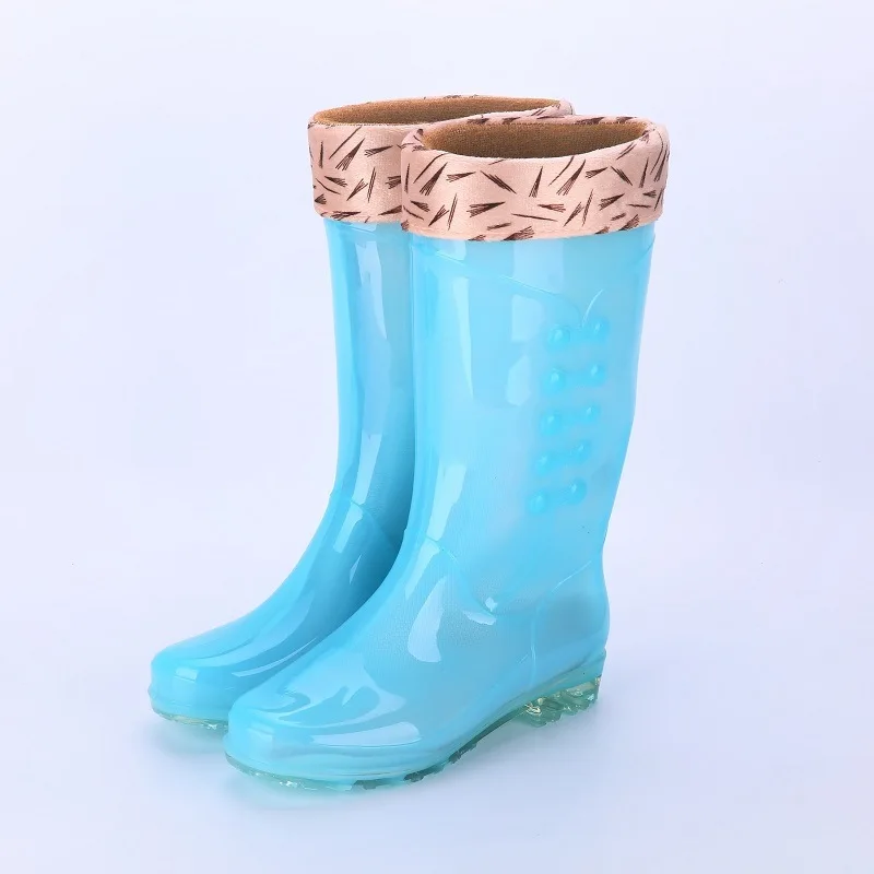 KESMALL/женские непромокаемые сапоги из водонепроницаемого материала; женские модные резиновые сапоги до середины икры; обувь для девочек; резиновые сапоги из пвх; обувь для дождливой погоды; WS469 - Цвет: Blue  Plush