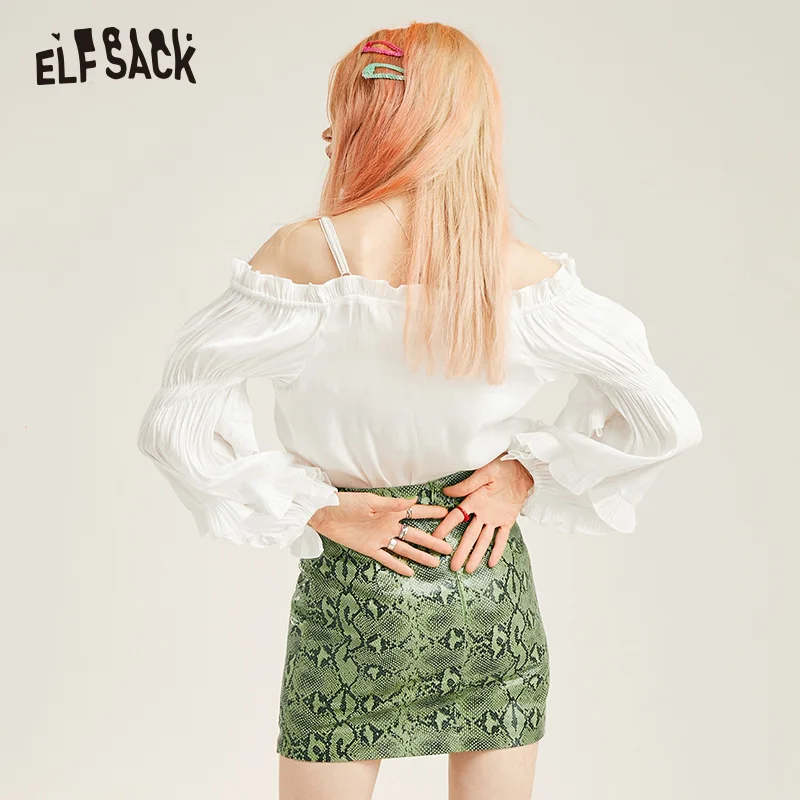 ELF SACK/модные белые блузки с цветочным принтом и милыми оборками, сексуальные женские рубашки с вырезом лодочкой, летние женские Топы с рукавом бабочки