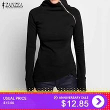 ZANZEA 2019 New Women Casual Solid Long Sleeve Pullovers Hoodies Turtleneck font b Slim b font