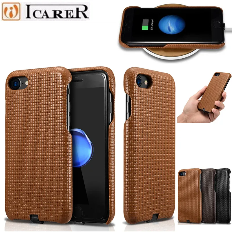 

Original iCarer Luxury Qi Wireless Magic Charging Case for iPhone 7 Weave Genuine Leather Transmitter Charger Power Back Cover