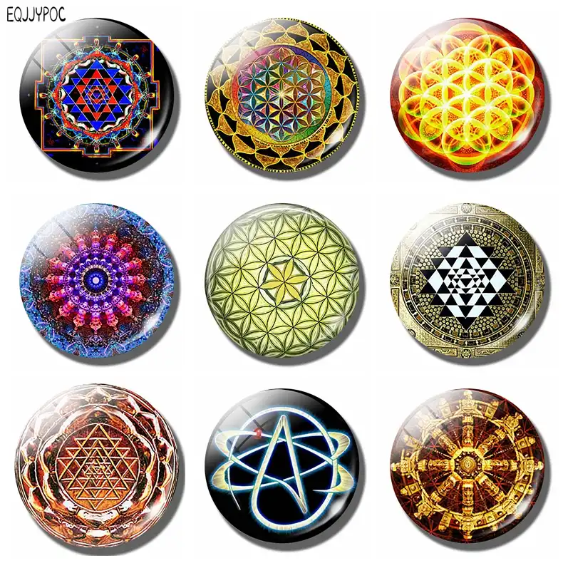 Солнце цветок жизни 30 мм магнит на холодильник Сакральная Геометрия Стекло кабошон магнитные стикеры на холодильник Примечание держатель ...