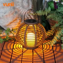 Yunji Waterproof LED Solar powered candle lantern with flickering amber luminaria solar lamp outdoor decorative light