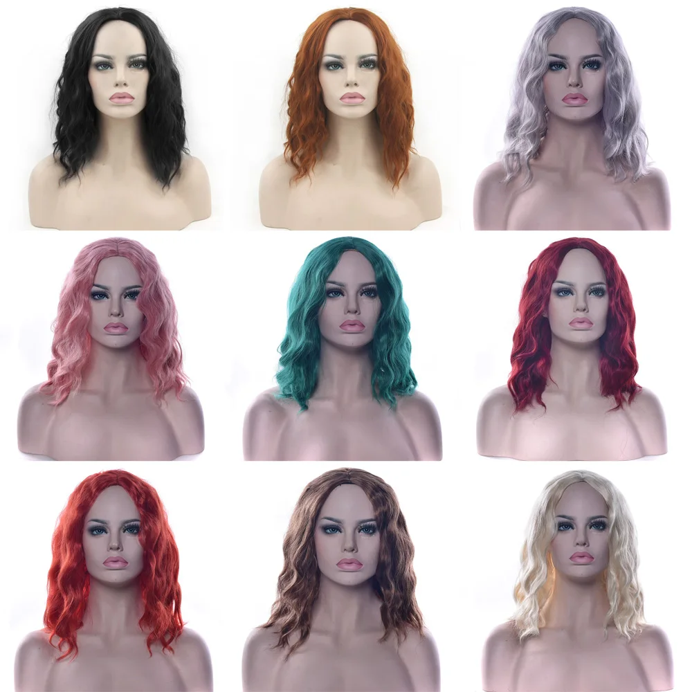 Delice Mujeres Afro rizado Bob peluca parte media pelo sintético negro naranja Cosplay pelucas cortas