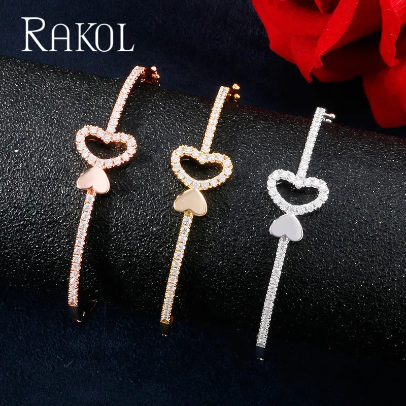 

RAKOL Women's New Exquisite Love Cubic Zirconia Bracelet Bangle Personality Girl Charm Bracelet Party Dress Accessories RB21215