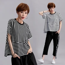 Женская летняя модная свободная футболка с круглым вырезом и воротником в черно-белую полоску с коротким рукавом Женский Повседневный дизайн необычный сексуальный топ
