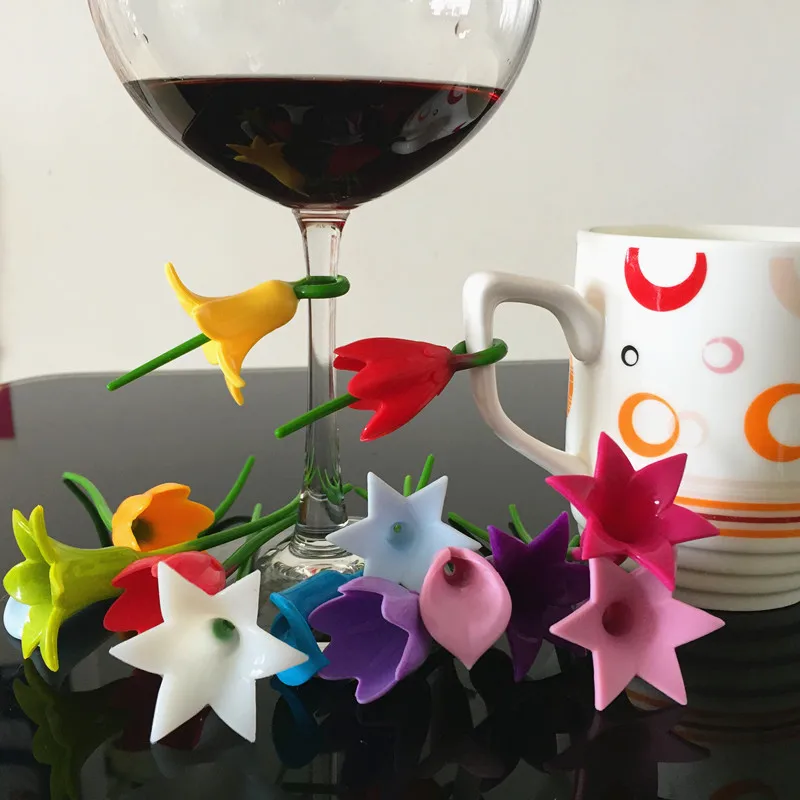 Set of 12pcs Silicone Flower Wine Stemware Charms Drink Markers