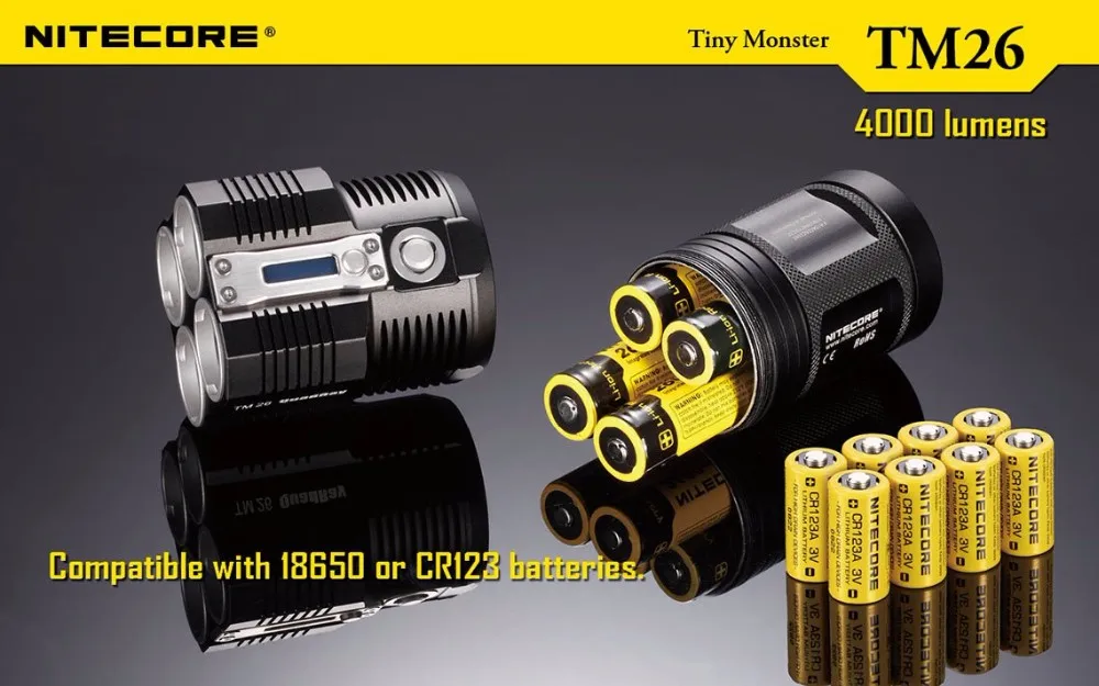 Перезаряжаемый фонарь NITECORE TM26 4* CREE XM-L2 U3 светодиодный Макс. 454 лм дальность луча м водонепроницаемый походный фонарь