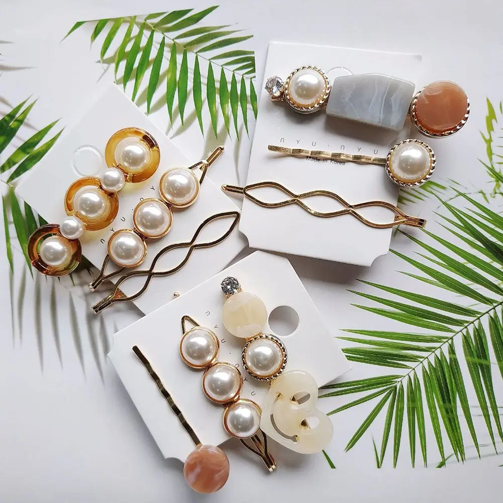 

2019 New Arrival 3pcs Fashion France Design Style Pearl Irregular Acetate Bangs Women Girls Hair Accessories Headdress