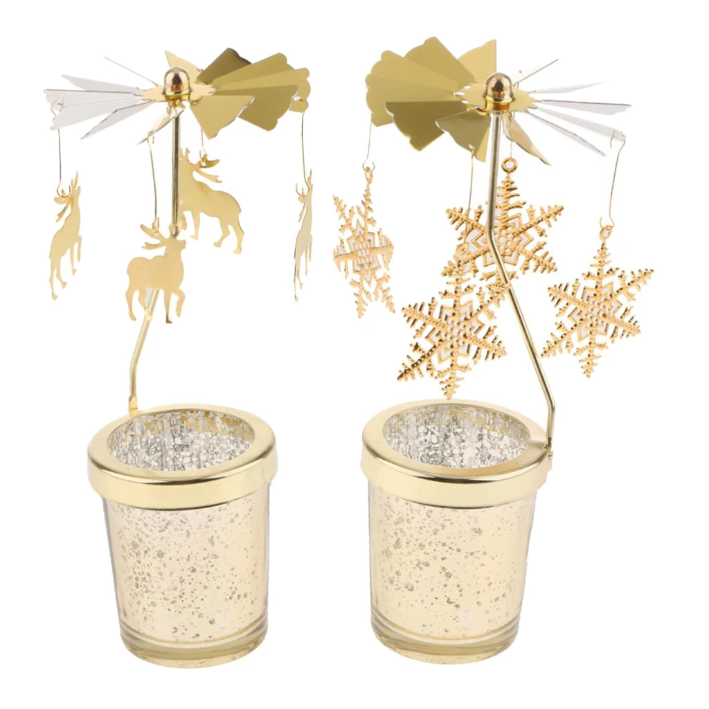 2 Pieces Rotating Spinning Tea Light Candle Holder Candlestick For Wedding Party Decoration