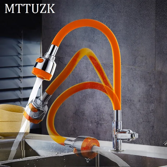 Best Offers MTTUZK Solid Brass  Kitchen Faucet Silica Gel Any Direction Rotating Single Cold Water Tap Multi-color Universal Faucet Torneira