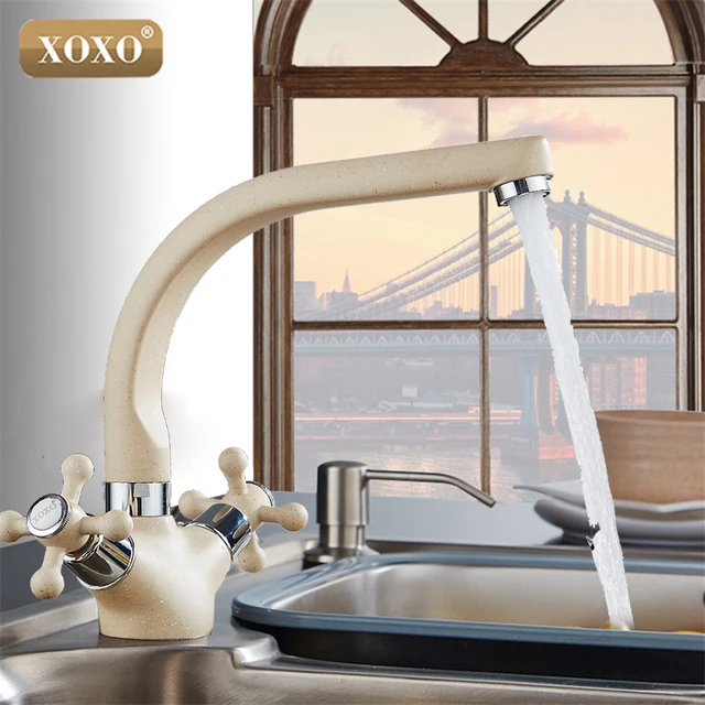 Special Offers XOXO  NEW Multicolor Spray painting  Copper Kitchen Faucet Cold and Hot Water Mixer Tap Double Handle 360 Rotation3302W/3302HW