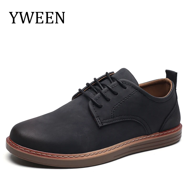 YWEEN 2018 Spring Men Casual Shoes Breathable British Leather Shoes Man Flat Shoes british style men real leather brouge shoes boys new spring zip retro casual shoes craved wing tips flat man oxfords