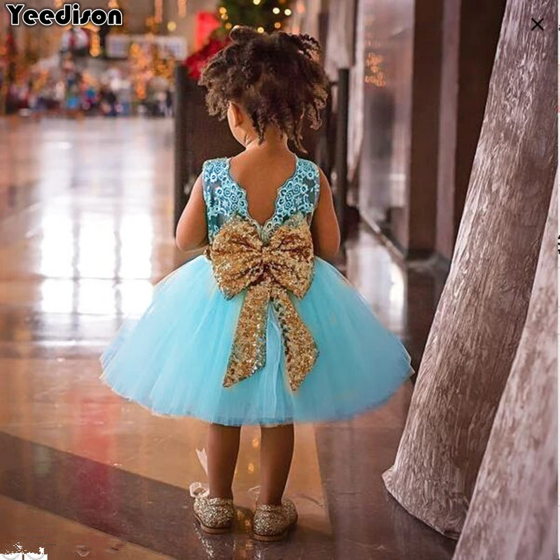 Yeedison 2018 Baby Girls Dress Sequined Bow Kids Party Dresses For Girls Lace Wedding Princess Dress Cute Children Costume Gowns (1)