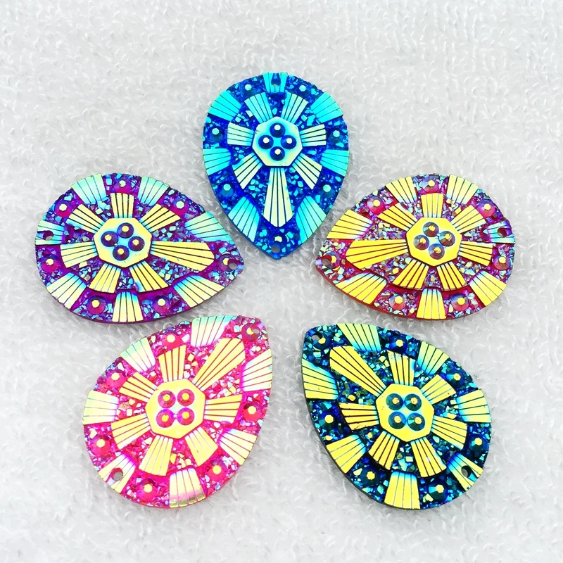 

Drop Sew-on Resin Crystal AB Flat Back With Holes Resin Sew on Rhinestone Beads Stone For Dress rhinestone button 6pcs/lot