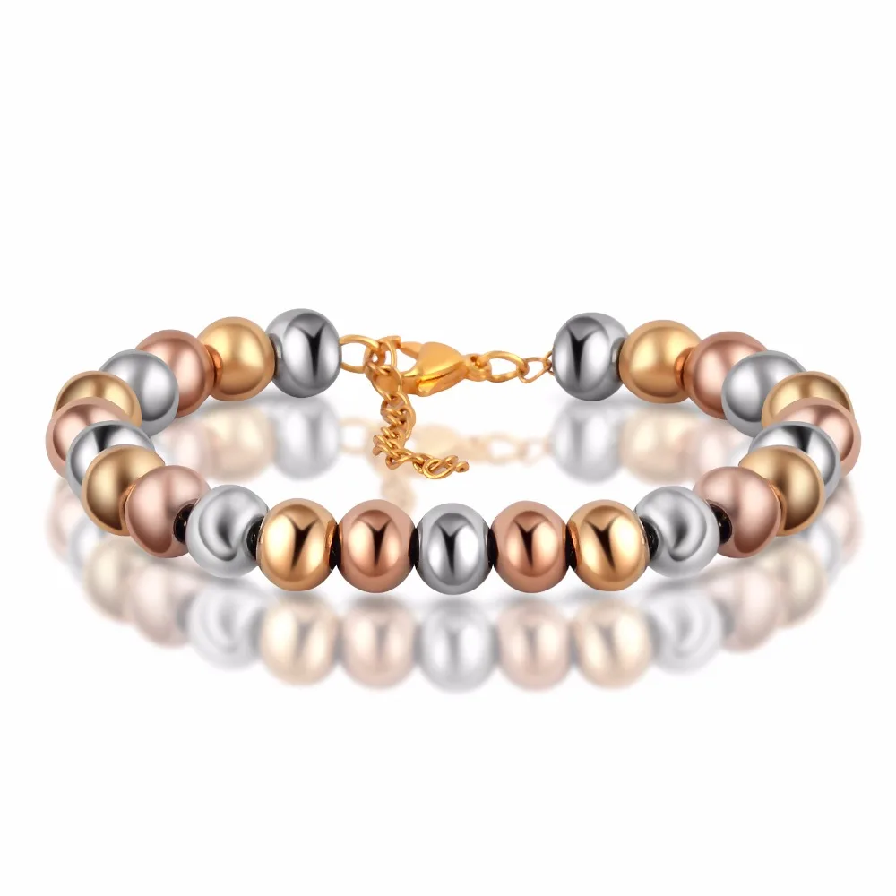 

Unisex Fashion Stainless Steel Class Ball Beaded 3 Tone Jewelry charm rosary charm bracelet for dropship wholesale