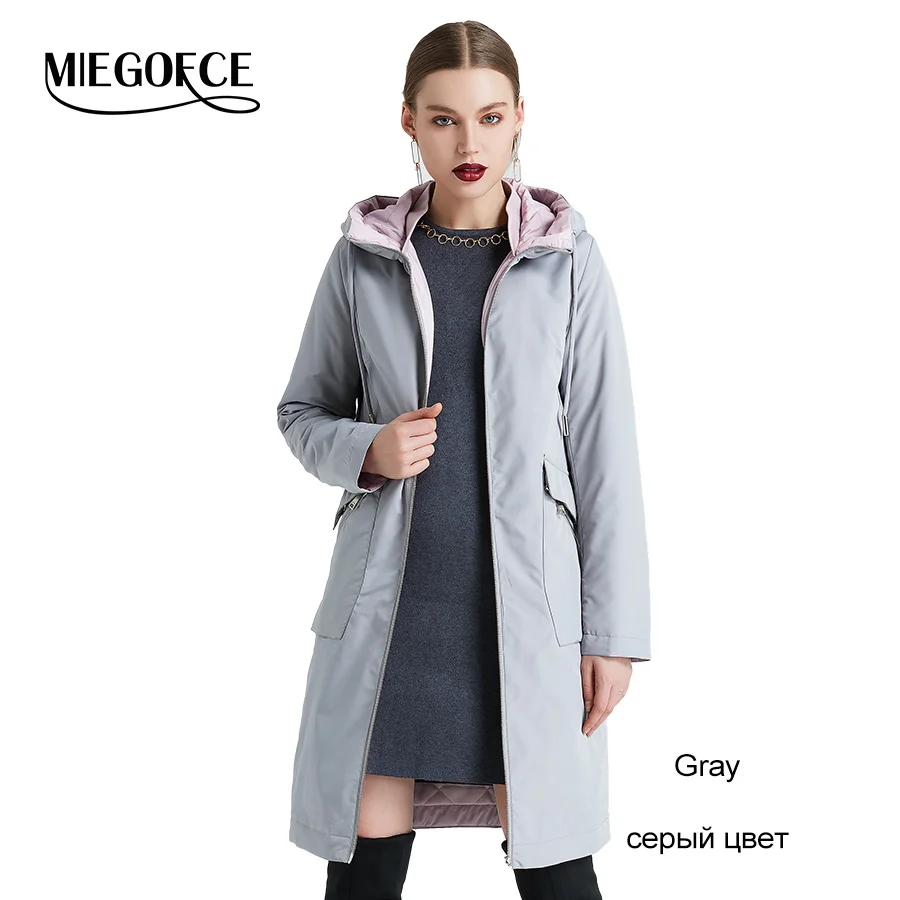 MIEOGOFCE Spring and Autumn Long Women's Windbreaker Warm Women's Cotton Jacket With Stand Collar New Design - Цвет: 309 Gray