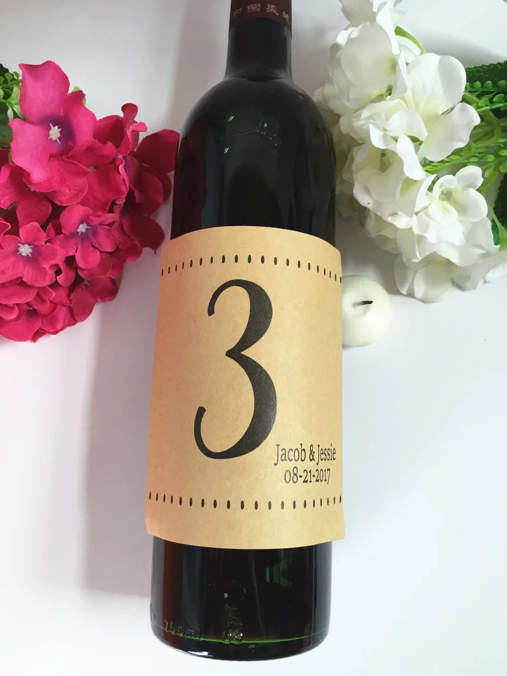 

Personalise customize wedding table number wine champagne bottle labels stickes