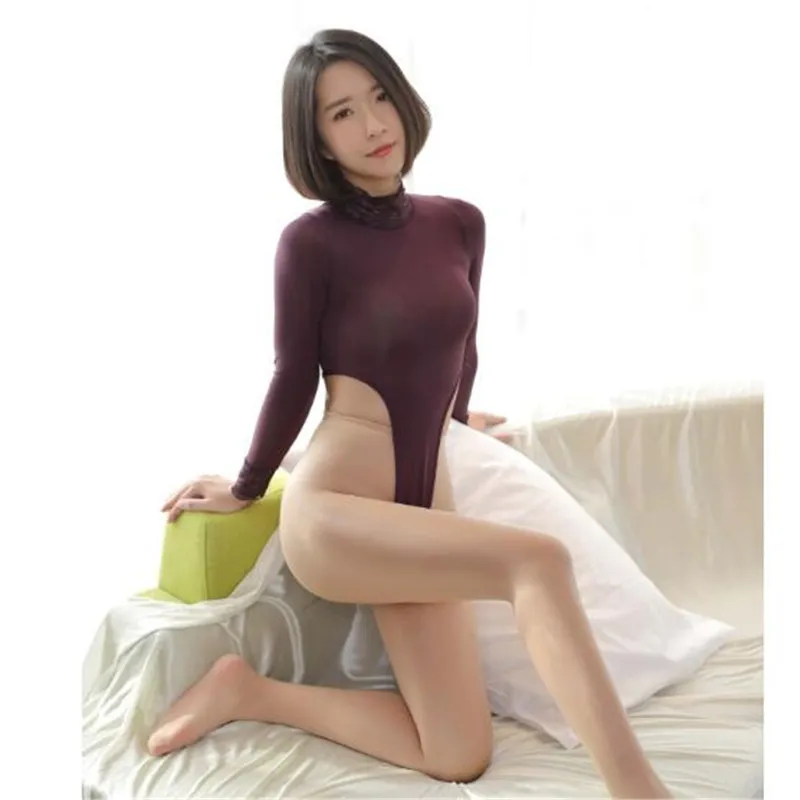 

Sexy Open Crotch Metal Buckle Long Sleeve Bodysuit Women Erotic Lace Collar Back Buckle See Through Night Club Bodysuit Rompers