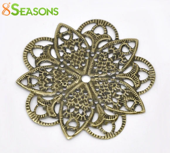 

8SEASONS 50 Bronze Tone Filigree Flower Wraps Connectors 46mm (B14168)