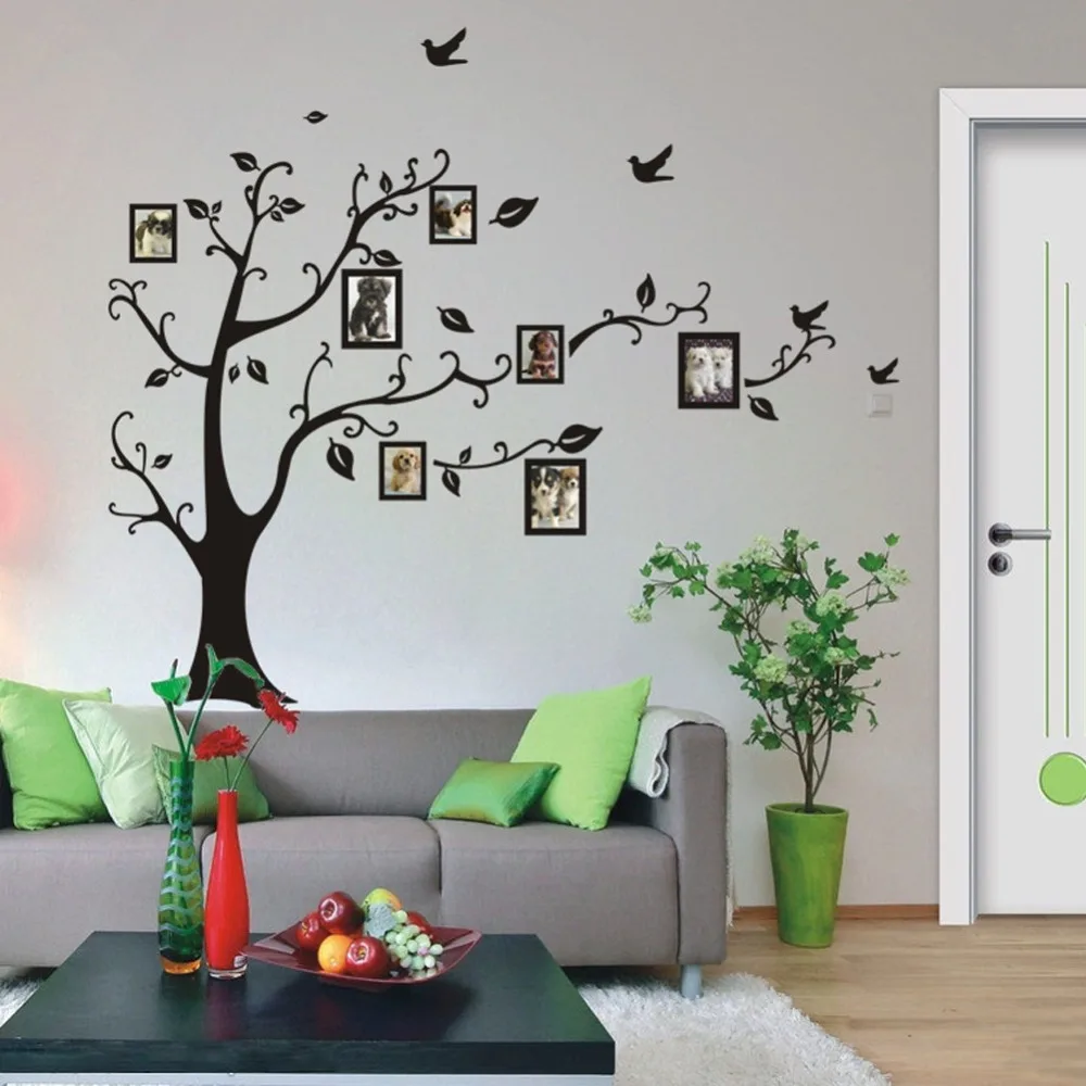 Black Photo Tree Wall Sticker PVC DIY Wall Decals Adhesive Family Wall Stickers Mural Art Home Decor Black Tree Birds Stickers