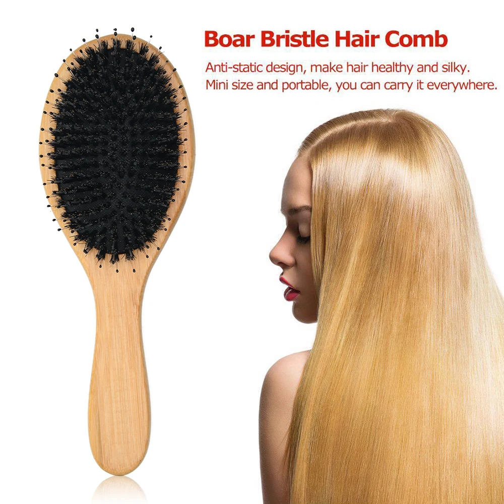 Boar Bristle Hair Brushes Natural Bamboo Cushion Massage Anti