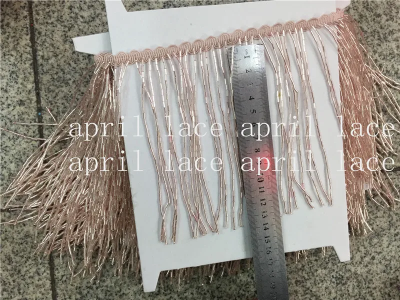 

A001-6 pink color 5 yards/bag 14-15 cm width beads ribbon fringe tassel for garment/decorative/wedding bridal gown dress